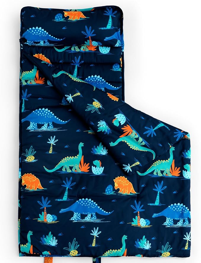 david's kids Toddler Nap Mat Set with Removable Pillow, Ultra Soft Slumber Bags for Boys, Perfect for Preschool, Daycare, Kids Sleeping Bags with Rollup Design, 50"x20", Dinosaur