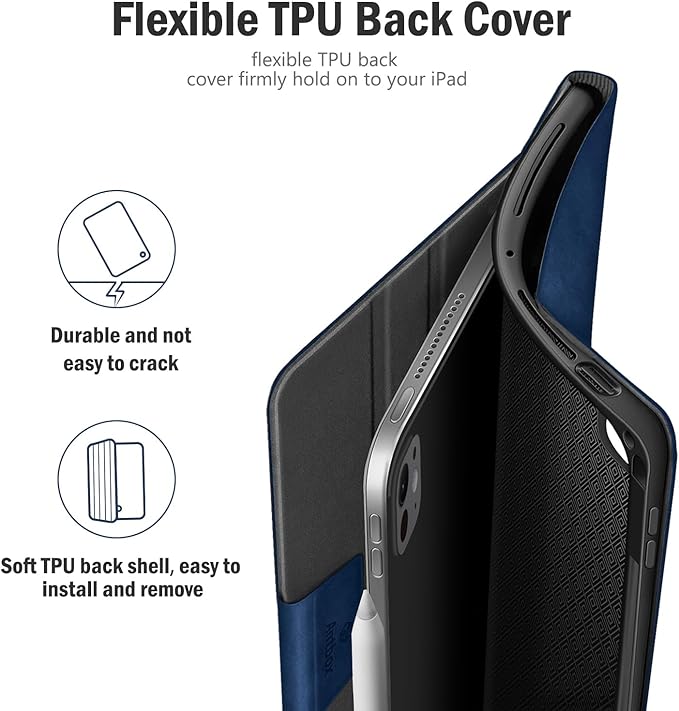 Antbox for iPad Pro 13 Inch Case M5 2025/M4 2024, Built-in Pencil Holder, Supports Pencil Pro/(USB-C), Auto Sleep/Wake, PU Leather (Blue)