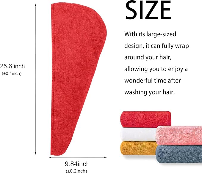 AGKXHDEC1 Pack Double Layer Microfiber Towel, Hair Turbans for Wet Hair, Drying Hair Wrap for Women(Red)