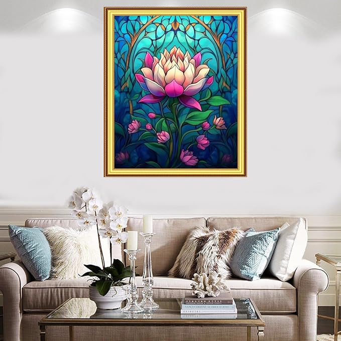 Foxnyart Stamped Cross Stitch Kits Full Range of Embroidery Needlework Starter Kits for Beginners Adults 11CT Embroidery Patterns Art Crafts DIY Needlepoint Kit-Colorful Lotus Flowers 16x20 inchs