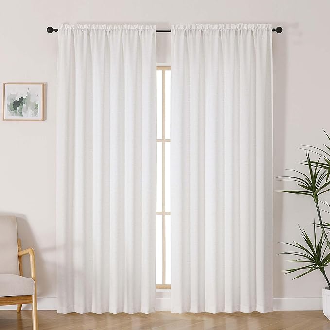 Lecloud Bessie Light Filtering Curtains 90 Inches Long 2 Panels, Faux Linen Textured Privacy Bedoom Curtains, Farmhouse Rod Pocket Window Curtain Drapes for Living Room, Each 50 W x 90 L, Natural