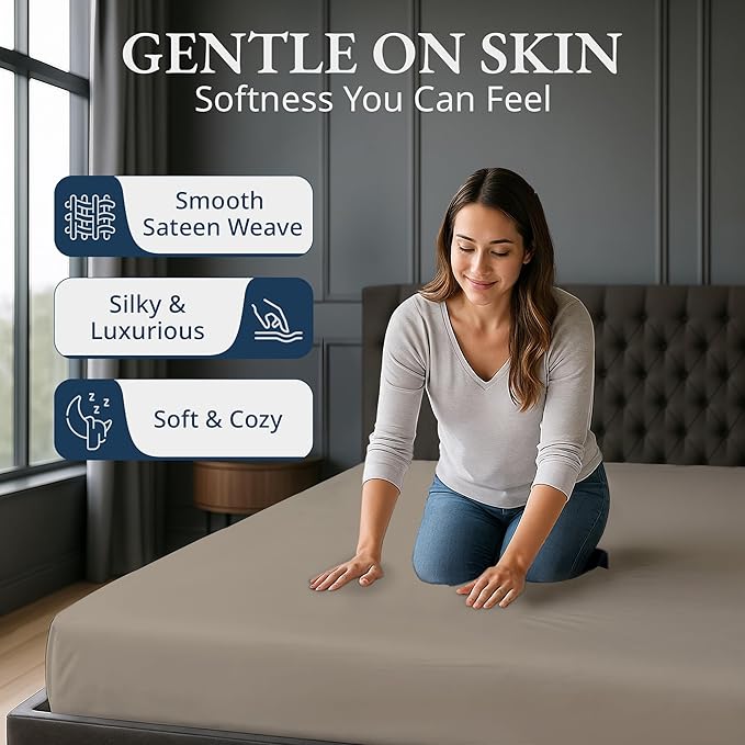 Lane Linen 100% Egyptian Cotton Twin XL Size Fitted Sheet Only (39"x81" + 15") - Elegant Sateen Weave, Ultra Soft, Breathable, Highly Durable, Deep Pockets Upto 17" - Linen