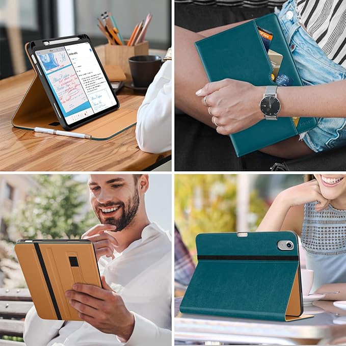 DTTO for iPad (A16) 11th Generation Case 11 Inch 2025, iPad 10th Generation Case 10.9 Inch 2022, Premium Leather Business Folio Stand Cover with Pencil Holder - Auto Wake/Sleep, New Teal