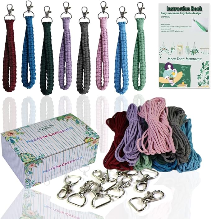 Adult DIY Craft Keychain Making Kit Boho Macrame Keychain Kit Includes Key Rings Precut Macrame Cord Instructions to Make Cute Keychains and Lanyards Kids Crafts Projects Kits Macrame Beginners