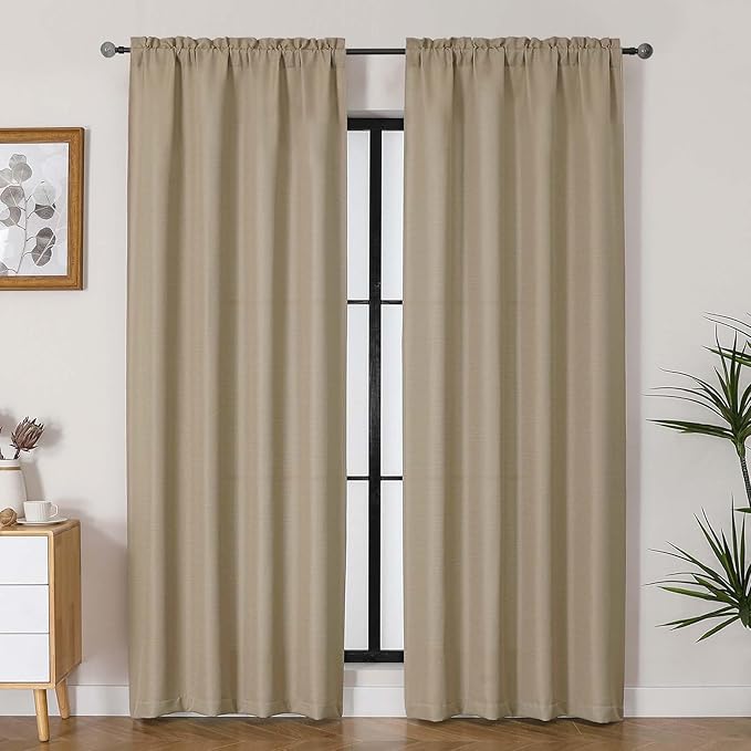 Lecloud Bessie Camel Light Filtering Curtains 84 Inches Long 2 Panels Set, Faux Linen Textured Window Curtains, Privacy Burlap Curtain for Dining Room/Bedroom/Living Room, Each 40 W x 84 L