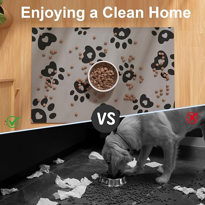 Pet Feeding Mats 12"x20"- Absorbent Dog Mat for Food and Water, Rubber Pet Food Mat, Non Slip Mat for Dogs, Pet Mats for Floor Waterproof, Dog Water Matt for Sloppy Drinker, Cat Feeding Mat, Dark Grey