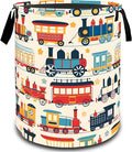 VODRM Retro Colorful Train Laundry Basket, Dirty Collapsible Clothes Toy Organizer Hamper for Kids Adults, Oxford Cloth Waterproof Storage Bin for Bedroom Bathroom Home Decor Gifts, 19.7"X15.7"