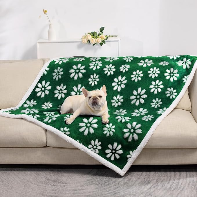 Yaning Waterproof Blanket for Dog Cat or Adult, Cute 3D Textured Flower Dog Blanket for Bed Couch Sofa, Soft Liquid Pee Proof Pet Furniture Protector, 60"x80", Green