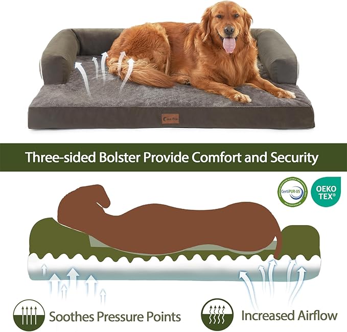 Casa Paw Orthopedic XXL Dog Beds, Waterproof Egg Crate Foam Big Pet Bed for All Breed Sized Dogs 53x42Inch, Washable Extra Large Dog Couch Bed with Removable Cover and Non-Slip Bottom, Dark Green