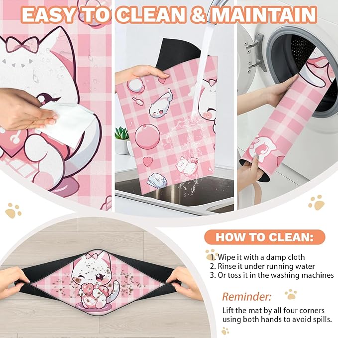 Eizlang Pink Kitten Dog Food Mat,12"x20" Inches Rapid Absorbent Pet Feeding Mat,Pets Placemat Water Bowl Mats with Rubber Backing,No Stains Dog Cat Feeding Mats Indoor,Pet Accessories Supplies