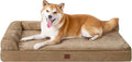 EHEYCIGA Large Dog Bed Memory Foam for Crate, Orthopedic Dog Bed Large Size Dogs with Washable Removable Cover, Waterproof Pet Sofa Couch with Nonskid Bottom, 35x22x6, Camel