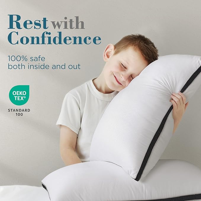 viewstar Bed Pillows Different Sizes Set of 2, Hotel Quality Cooling Down Alternative Gusseted Pillows for Side, Back, or Stomach Sleepers, Styles, Colors, Plush, Black, Queen