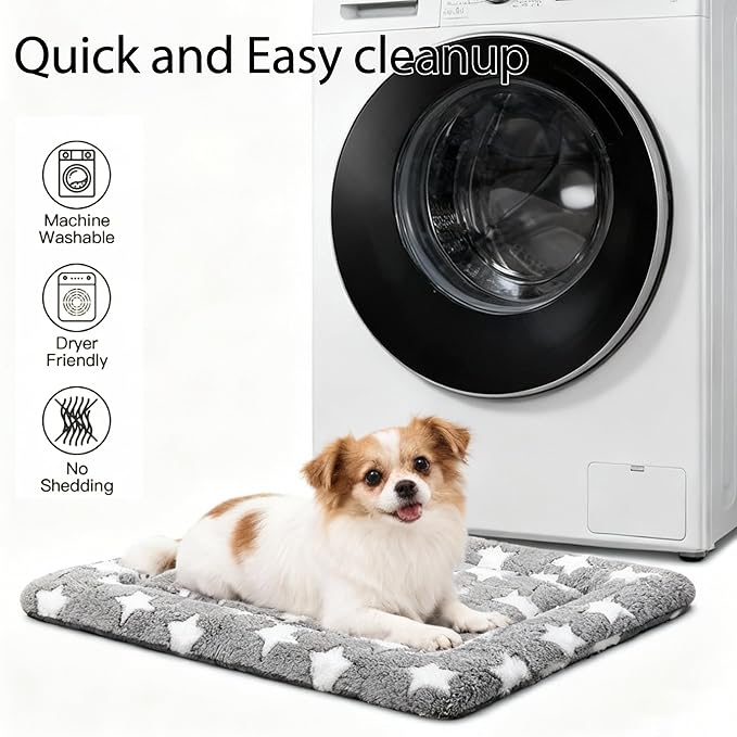 Fogkiss Dog Bed Mat, Reversible Crate Pad & Cute Dog Bed - Machine Washable Kennel Mat with Ultra Soft for Small Dogs (Cool/Warm), 24" x 18", Grey&Star