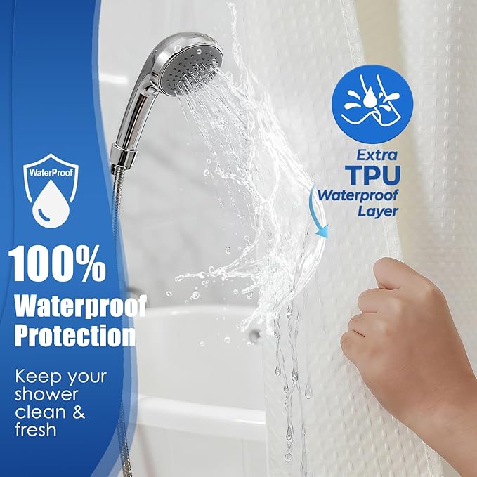 Zemyovia Waterproof No Hooks Waffle Shower Curtain, 260GSM Heavy Duty Fabric, with 10 Durable Split Grommets, Luxury Hotel Spa Style for Bathroom, Machine Washable, 74 x 72 Standard Size, Cream