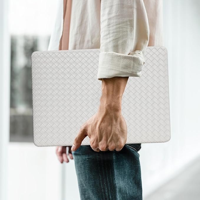 BYCeKe Woven Case Compatible with MacBook Air 13.6 inch 2022-2025 M4 A3240 M3 A3113 M2 A2681,for Mac Air 13+ Sturdy Protective Leather Woven Textured Case&Keyboard Cover for Mac 13 M4 Weave,Boho White