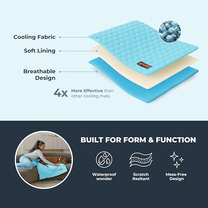 Pelsbarn Dog Cooling Mat- Ice Silk Summer Comfort, Self Cooling, Non-Slip Dog Pad, Durable & Washable, Mat for Extra Large Dogs 33"" x 45"", Support Shelter Dogs with Every Purchase (Blue)