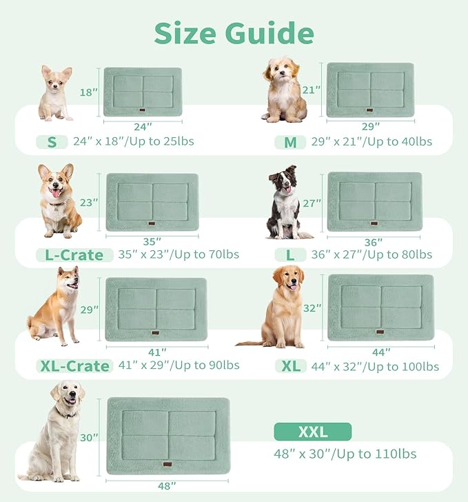 MADE 4 PETS Dog Crate Pad Bed for Medium Dogs, Washable & Reversible, Anti-Slip Kennel Mat for Cozy Sleeping, Soft Fluffy Dog Bed for Indoor & Outdoor Use, 29"x21", Green