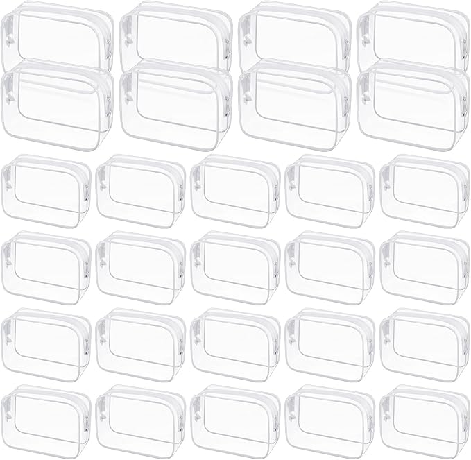 28 Pack Clear Cosmetic Bags Makeup Bags Bulk, Portable Waterproof Travel Toiletry Bag Organizer Plastic Toiletry Carry Pouch with Zipper, for Travel Women Men Bathroom Organizing, 7.1"x 4.7"x 2.4"