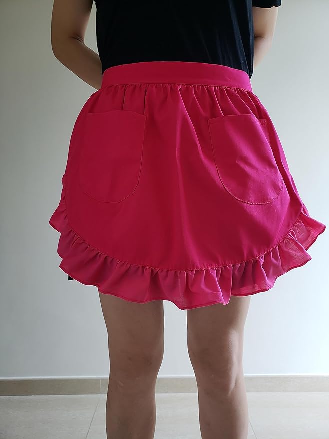 CRB Fashion Waist Apron Kitchen Cooking Restaurant Cotton Bistro Half Aprons with Pockets For Woman