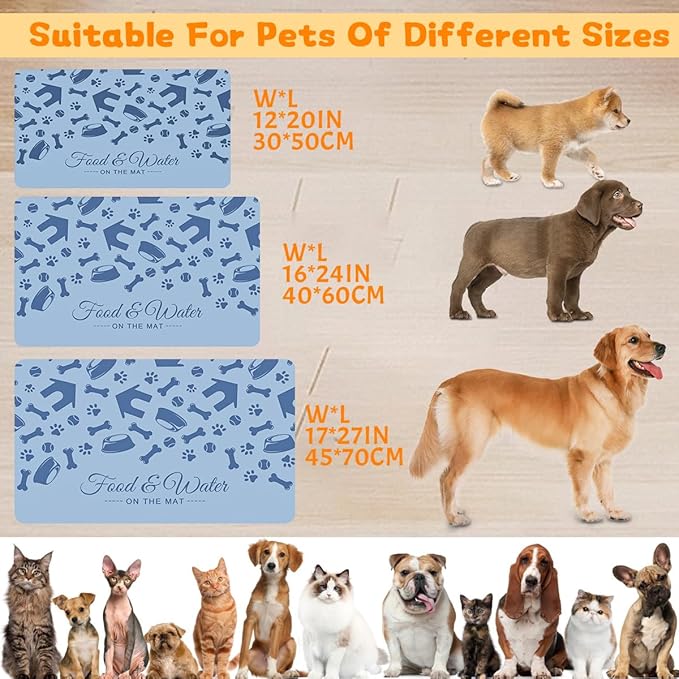 Pet Feeding Mat - Absorbent Dog Food Mat for Floors Waterproof，Dog Cat Placemat Mat for Food and Water Bowls - No Stains No Sliding Quick Dry Water Eating Dish Mat