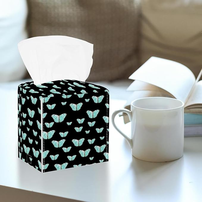 2 Pack Butterfly on Black Background Tissue Box Holder on Table and Barth Room