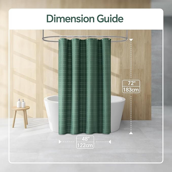 TURKIO Stall Fabric Shower Curtain, 48 inch Wide Narrow Dark Green Shower Curtain Waffle Weave Shower Curtain Striped Fabric Shower Curtains for Bathroom, Green Bathroom Decor, (48Wx72H, Dark Green)