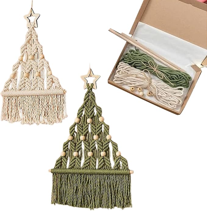 2 Set DIY Macrame Christmas Tree Kit, 6 Set Christmas Tree Craft Starter Kit with Instructions Boho DIY Wall Hanging Art Decor Festive Activity Supplies for Beginners