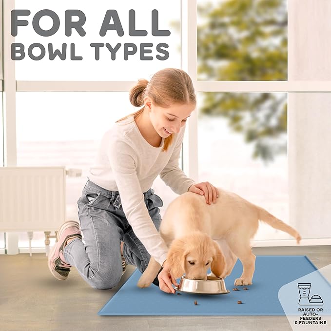 PetHappily Dog Food Mat - Raised Edges Dogs Mat for Food and Water Prevent Spill, Waterproof Cat Food Mats Protect Floors, Easy Clean Dog Bowl Mats for Food and Water, Silicone Pet Food Tray