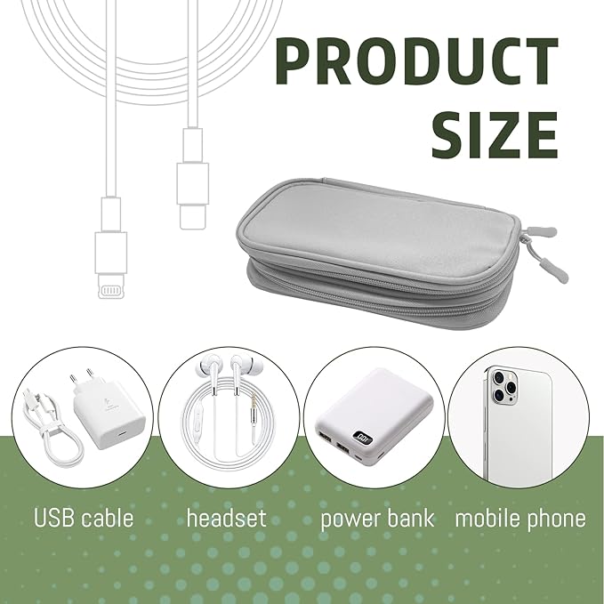 OBHEI Electronic Organizer Double Layer, Water Resistant Cable Organizer Bag for Travel Essentials, Cord, Charger, Phone, Earphone, Large Size,Accessories Travel Essentials (Grey, Double-Layer)