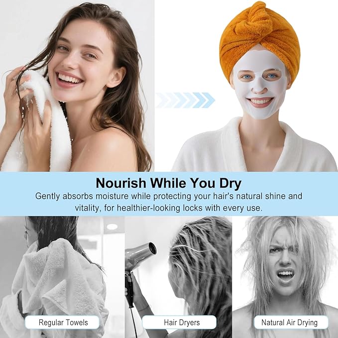 AGKXHDEC Microfiber Towel, Hair Turbans for Wet Hair, Drying Hair Wrap for Women(The Color of The Picture is for Reference only) (Apricot Yellow,Apricot Yellow)