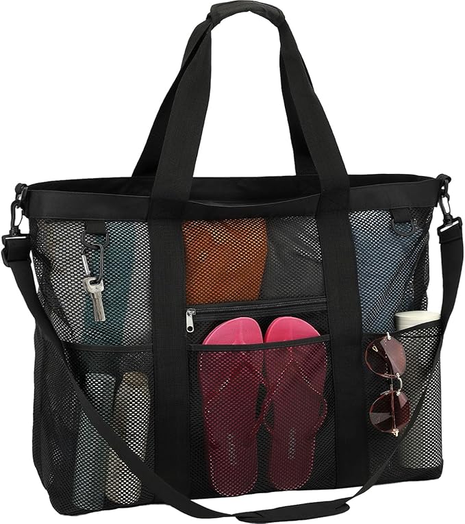 GYEUKHAM Mesh Beach Bag - Large Beach Tote Bag with Multiple Pockets for Family Beach Bag for Toys & Vacation Essentials