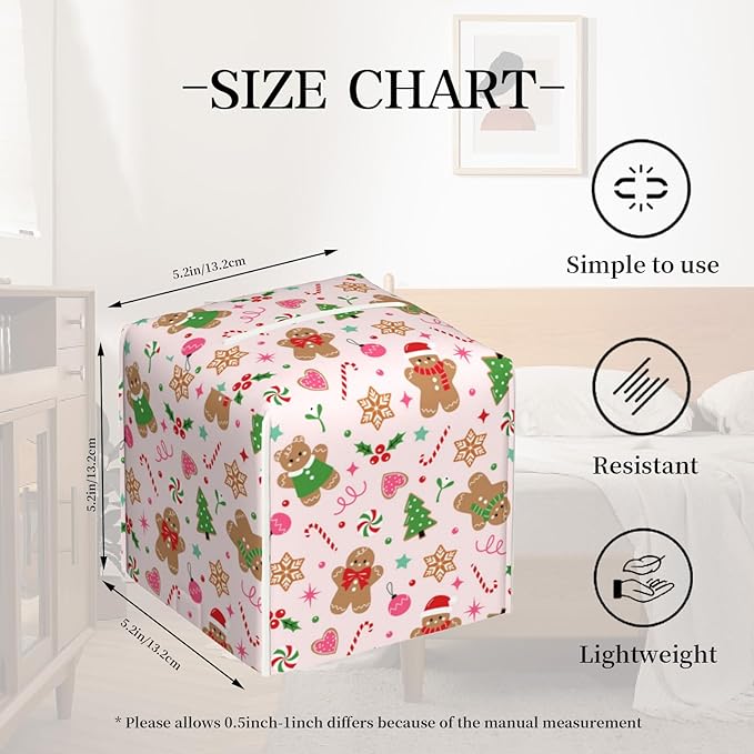 Tissue Box Cover, Christmas Gingerbread Cookies Pu Leather Square Tissue Box Cover Case Organizer Cube Box Holder for Bathroom Vanity Countertop, Night Stands, Office Desk & Car 5.2X5.2X5.2''