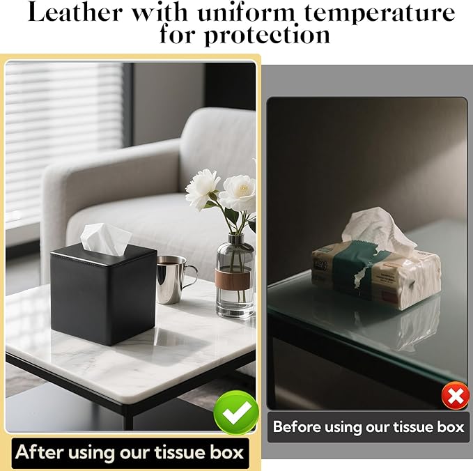 2 Pack PU Leather Tissue Box Cover Square Tissue Box Holder with Magnetic Closure, Black Tissue Box Cover, Black Tissue Box Holder, Decorative Tissue Holder for Bathroom Bedroom Office