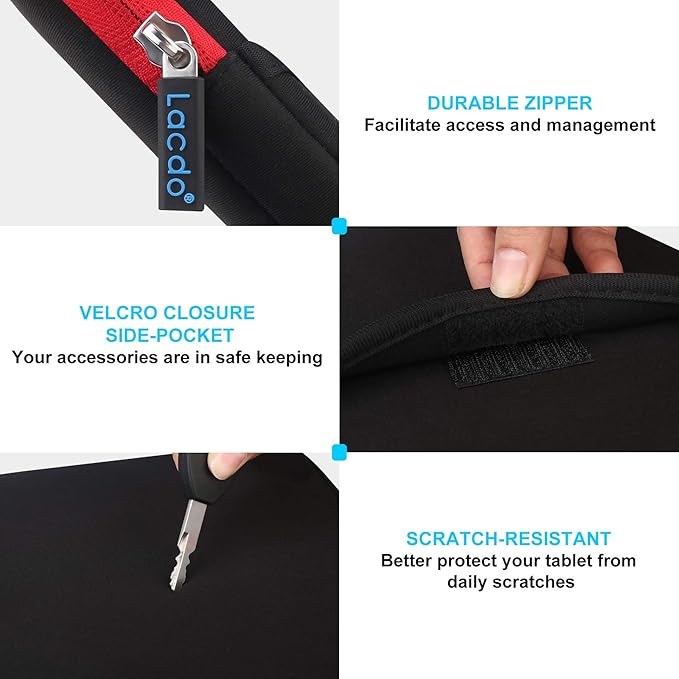 Lacdo Tablet Sleeve Case for 11 inch iPad A16 / 11 inchs iPad Pro M5 M4 / 11" iPad Air M3 M2 / 10.9" iPad / 10.2" iPad / 10.9" ipad Air / 11 Inch Samsung Galaxy Tab A9+ Bag, Fit Magic Keyboard, Red