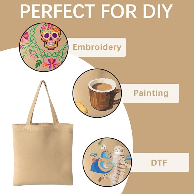 OKBA 10-Pack Blank Reusable Grocery Shopping Cloth Bags canvas tote bags Bulk DIY custom