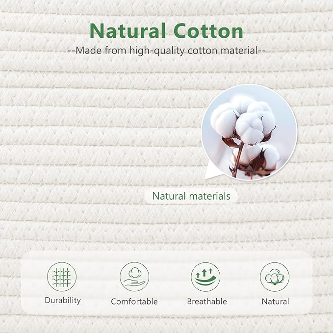 ECDYQXVU Cotton Rope Storage Basket, 15x10x9 Inches, Woven Basket for Shelves, Clothes, Towels, Books, and Laundry, White (3 Pack)