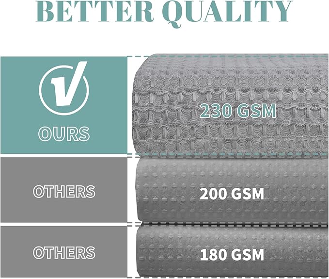 eachope Grey Long No Hook Waffle Weave Shower Curtain with snap-in Liner Replacement, 230GSM Waterproof Fabric Hotel Shower Curtain Set for Bathroom, Through Mesh Top Window,71Wx80H