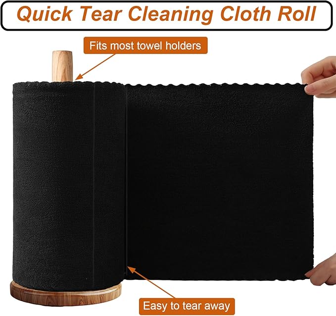 Tigona 80 Pack Microfiber Cleaning Cloth Roll,Lint Free Rags & Tear Away Reusable Towels Washable Scratch,Ultra Absorbent Dish Rags(12" x 12") for Car Kitchen Home Garage-Black