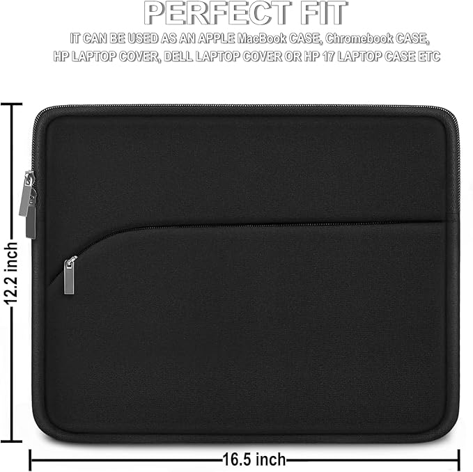 Laptop Sleeve 17 inch, Durable Portable Monitor Protective Cover with Front Pocket, Traveling Computer Carrying Laptop Case Compatible for HP, Dell, Asus, Lenovo, Black