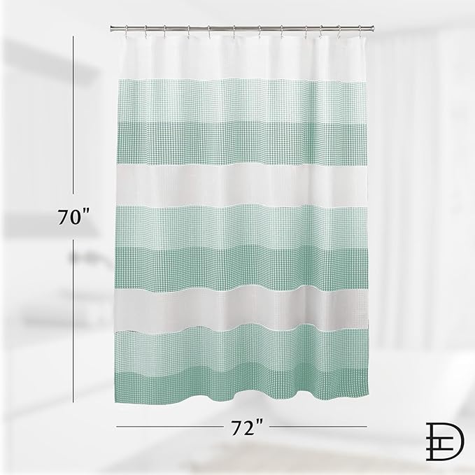 Dainty Home | Spa Green Ombre Waffle Weave Shower Curtain - 70" x 72" - Water Resistant Polyester Blend Fabric Shower Curtain - The Best Gradient Design Washable Waffle Shower Curtain