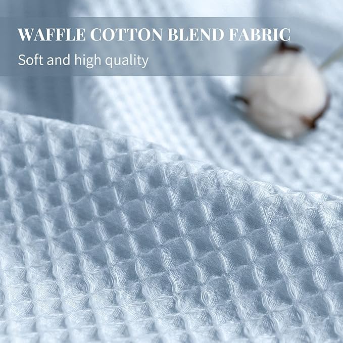 River Dream Misty Blue Fabric Shower Curtain Set, Cotton Blend, Waffle Weave, with Snap in Replacement Liner，54 x 80 inches