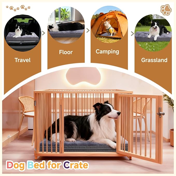 WAYIMPRESS Waterproof Dog Bed for Crate - Outdoor Crate Pad for Small Medium Dogs, Orthopedic Egg Crate Foam, Anti-Slip, Reversible & Washable Cover, 29" x 18", Gray