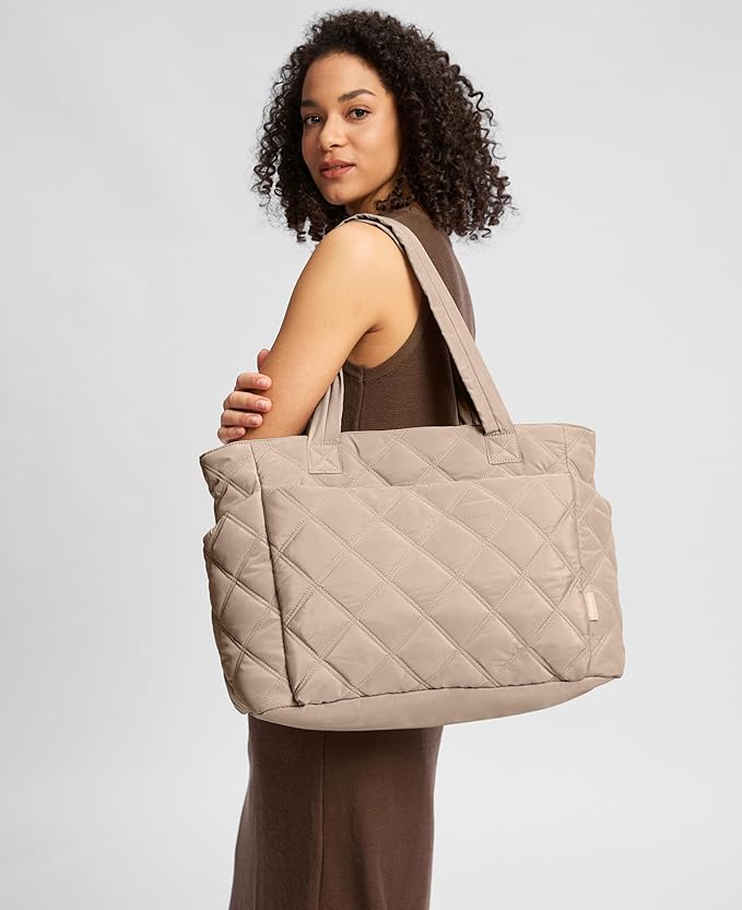 Uselike Tote Bag for Women, Lightweight Puffer Tote Work Bags with Compartments for Travel, Quilted Shoulder Bag with Zipper