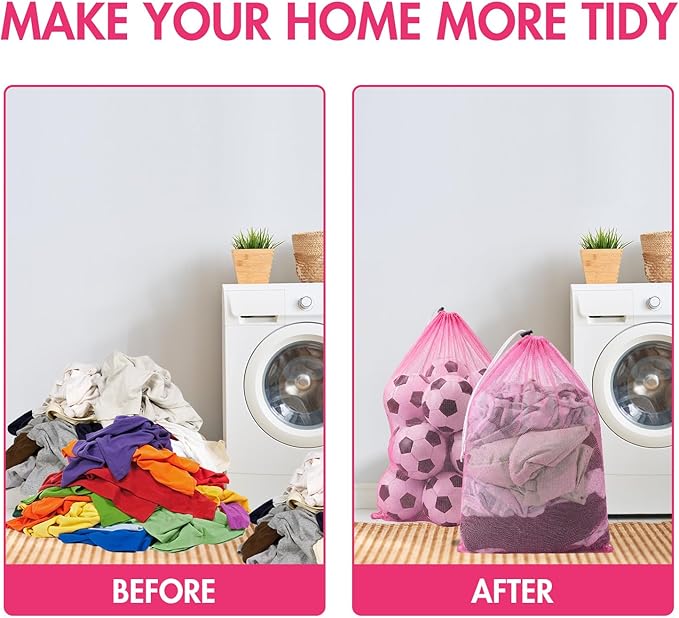Berlune 30 Pack Large Mesh Laundry Bags, 24 x 36 Inch Bulk Wash Set with Drawstring for Commercial Use, Dorms, Vacation Rentals, Laundromats, Apartments & Facilities(Pink)