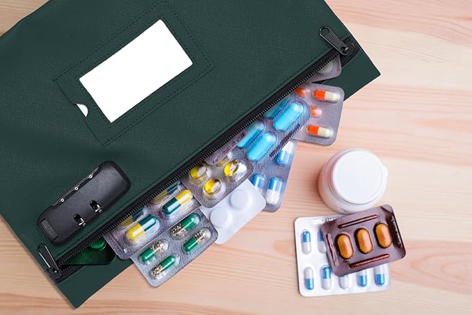 GIDABRAND Medicine Bag with Lock | 12x8 Inch Medication Storage Case | Pills Locking Zipper Organizer (Green)