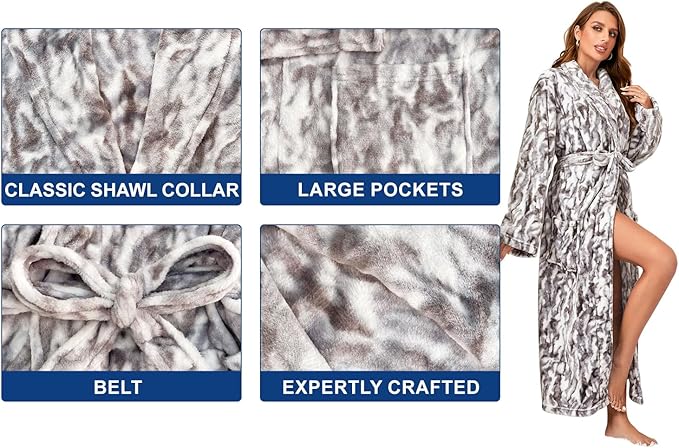 RONGTAI Womens Bathrobe Ladies Fleece Plush Warm Long Robes Fleece Nightgown Sleepwear