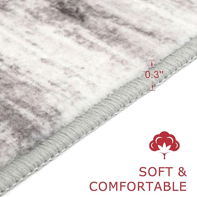 KOZYFLY Modern Abstract Washable Long Runner Rug 2.6x18 Hallway Rug Runner Non-Slip Soft Stair Runner Rugs, Grey-Beige Striped Carpet for Kitchen Entryway Bathroom Laundry Room Foyer