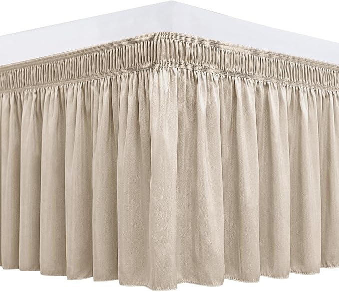 Biscaynebay Wrap Around Bed Skirts for King & Cal King Beds 17" Long Drop, Light Camel Adjustable Elastic Dust Ruffles Easy Fit Wrinkle & Fade Resistant Silky Luxurious Fabric Solid Machine Washable
