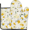 Lemon Oven Mitt & Pot Holder Set of 2，Spring Watercolor Floral Heat Resistant Kitchen Gloves Potholder Summer Fruit Cooking Gloves Pan Mats for Baking, Grilling, Kitchen，Outdoor
