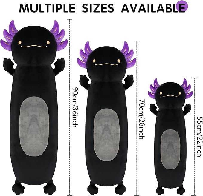 Dalmao 36" Giant Black Axolotl Stuffed Animal, Cute Soft Long Axolotl Plush Body Squishy Pillow Big Plushies Toy, Gift for Kids, Boys, Birthdays, Halloween, Christmas